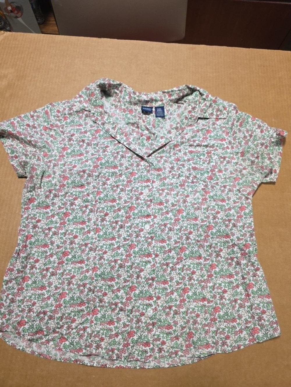 Basic Editions Floral Button-Up Blouse - Pink, Green, White XL